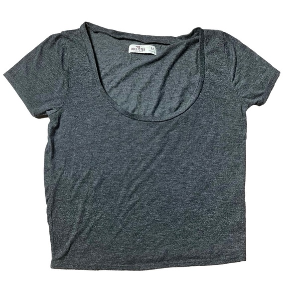 Hollister Dark Gray Scoop Neck Short Sleeve Crop Top Womens Medium - Picture 1 of 4
